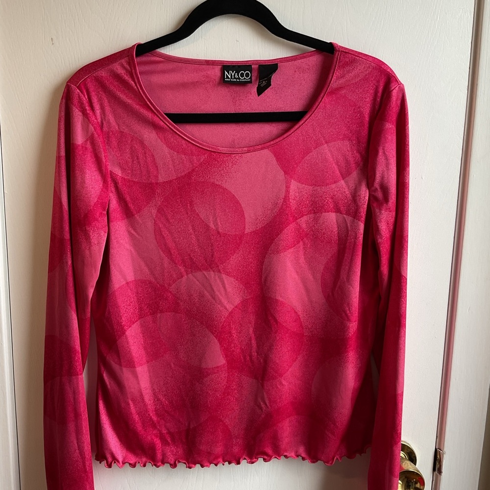 New York & Company Pink Fitted Ruffled Blouse